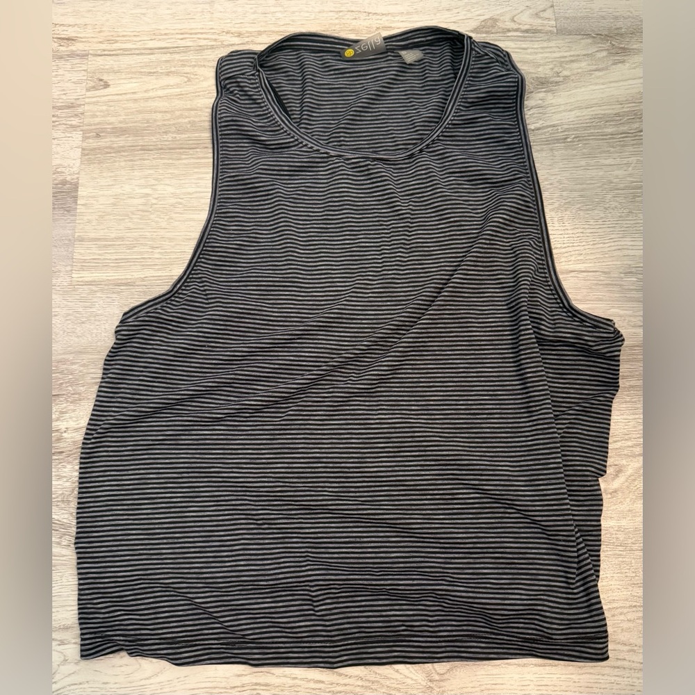 Zella Striped Black and Gray Tank Top size small